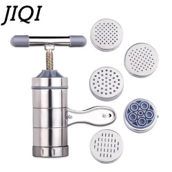 JIQI Manual Pasta Maker - 5 Noodle Types, Stainless Steel