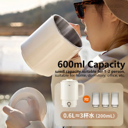 JOYOUNG Mini Folding Kettle: Fast Boil, 304 Stainless Steel, 600ml