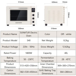 SUNATUR Pizza Oven: Convection Baking, 40L Capacity