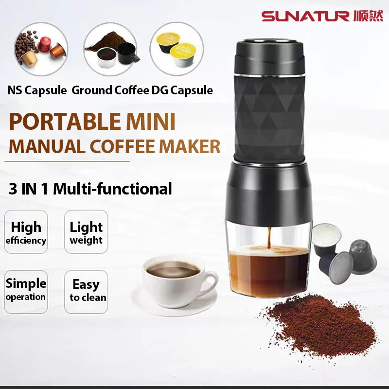 SUNATUR: Hand-Press Espresso Maker with Built-In Grinder