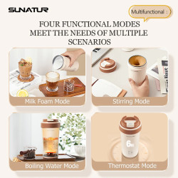 SUNATUR Electric Milk Frother & Coffee Maker - Fast & Portable