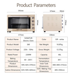 SUNATUR Electric Oven: Pizza & Pastry Perfection - 60L