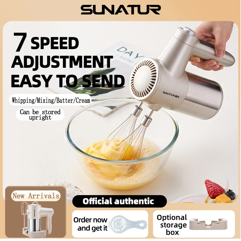 SUNATUR Wireless Hand Mixer: Powerful Mixing for Cakes & More