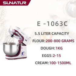 SUNATUR 5.5L Stand Mixer: Powerful Kneading, Blending & More